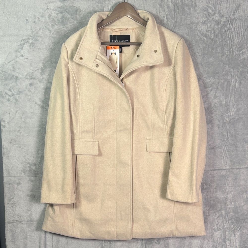 NWT New Vince Camuto Heavy Pea Coat Style Full Zip Cream Jacket Size XXL